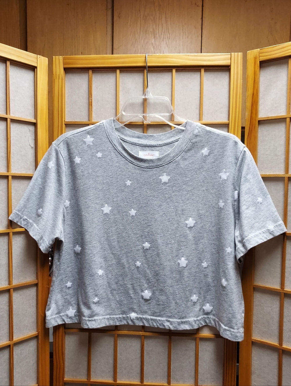 🌟 Colsie Gray Star Crop Top Juniors L/XL Womens M/L